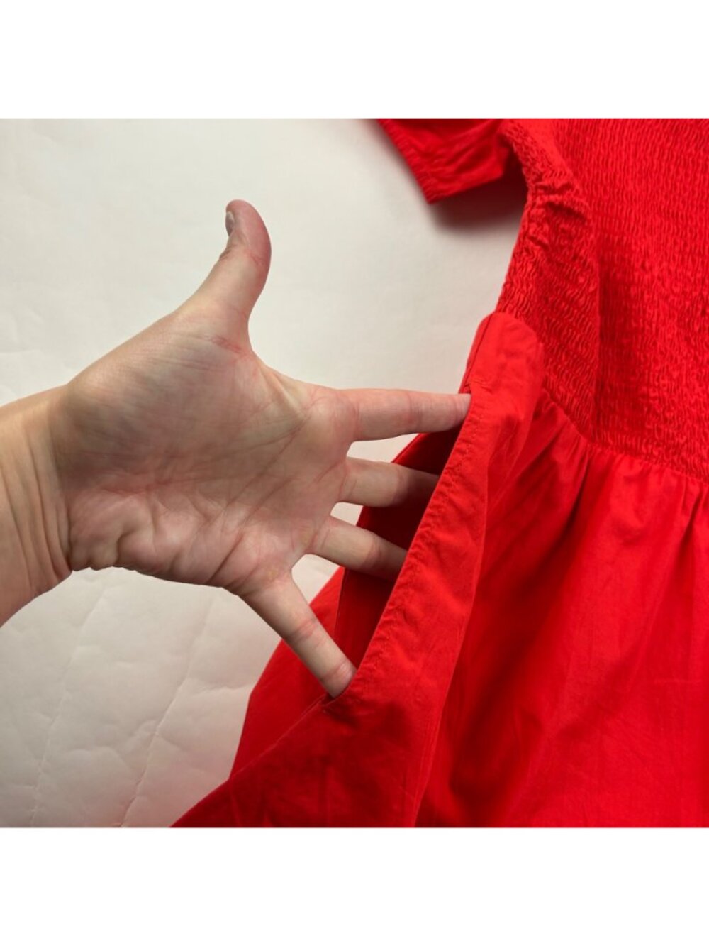 LOFT Red Cotton Smocked Bodice Puff Sleeve Mini Dress M - Picture 5 of 8